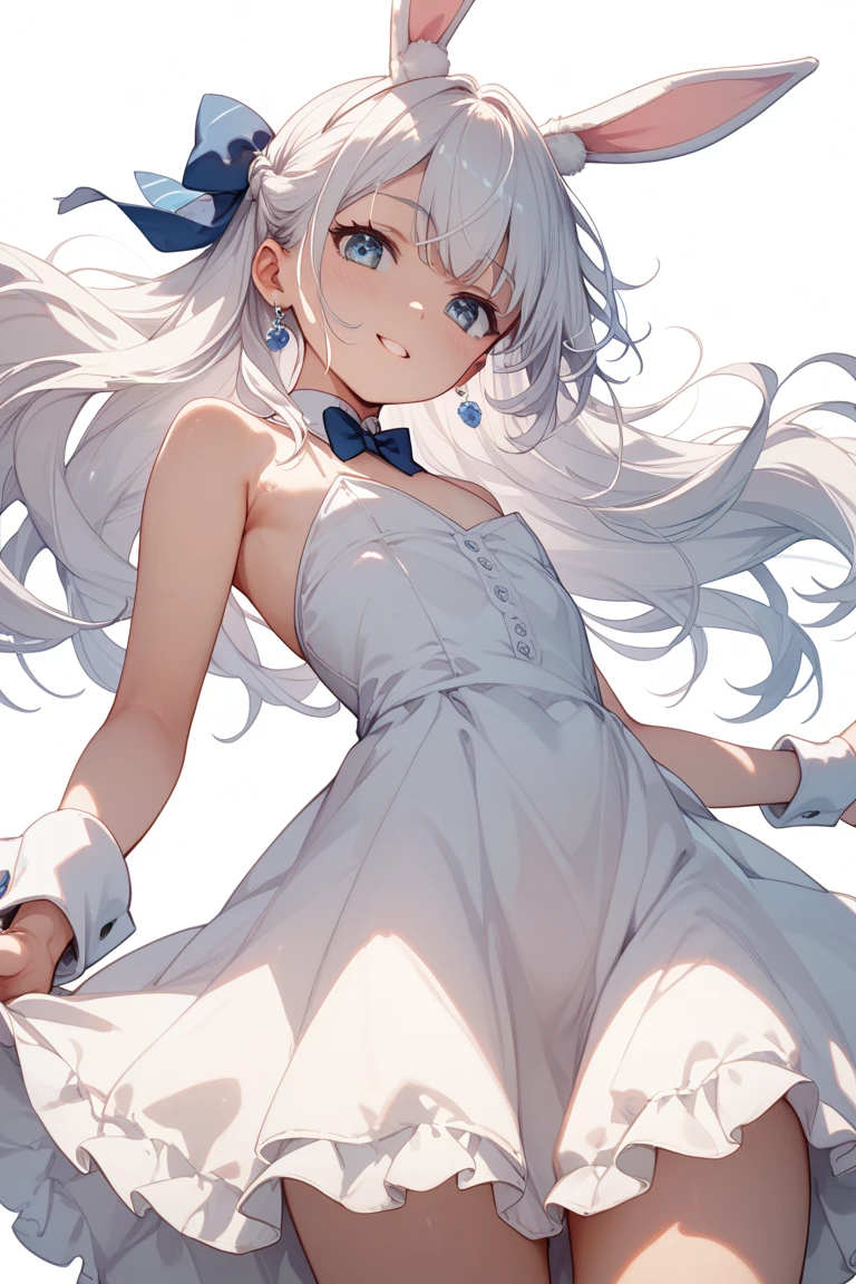 Silver Hair、Blue Eyes、girl、Small breasts、Twin tails、girl、Small breasts、Lolita、Bright smile、Looks about 15 years old、Petan Musume、short、目のhighlight、Sexy thighs、(length, High neck, Sleeveless sweater:1.3)、Your eyes are so beautiful、highlight