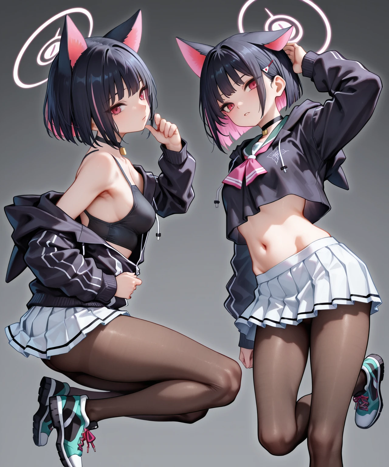 kasumi,tee shirt,  Animal ears,Bunny edgBunny，Purple-eyed, nose piercing, Casual suits, sporty attire, Amazing Cleavage, Hair over the shoulder, hooded, The beautiful, 4K
