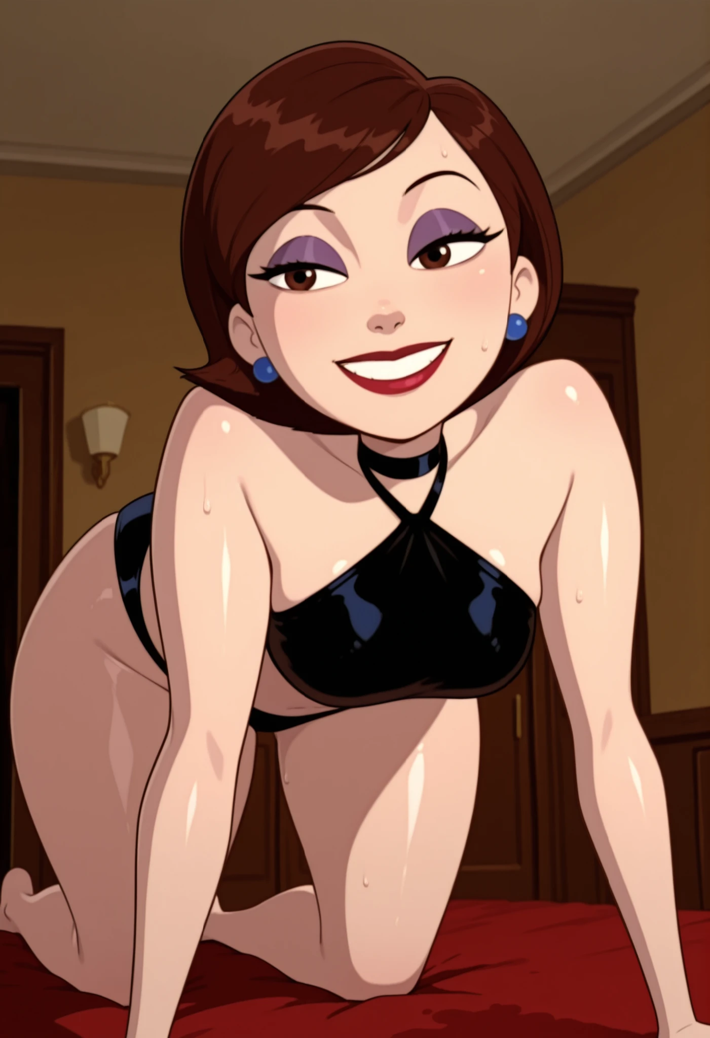 Aunt Cass and Helen Parr (both in sheer lingerie very revealing), they are fonding each others breasts and butt while flirting with viewer