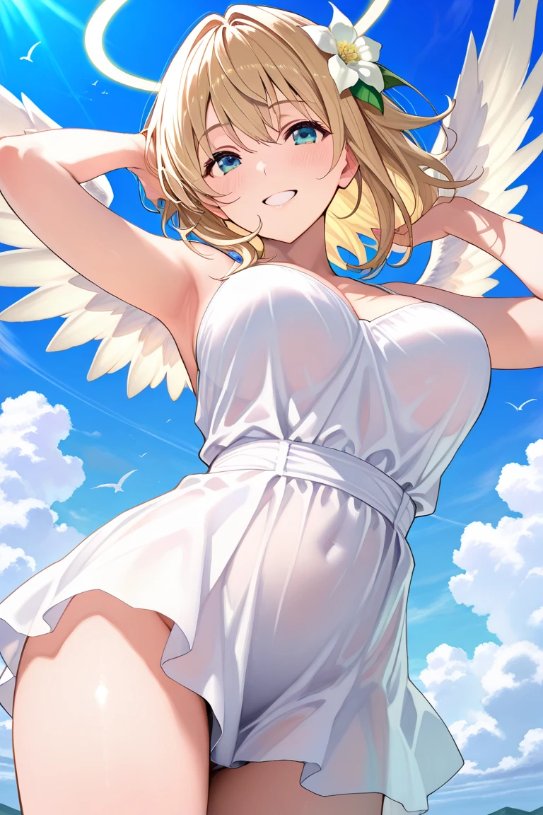 score_9, score_8_up, source_anime, , solo, ikuchan, 1girl, angel, genshin impact, nude, lumine