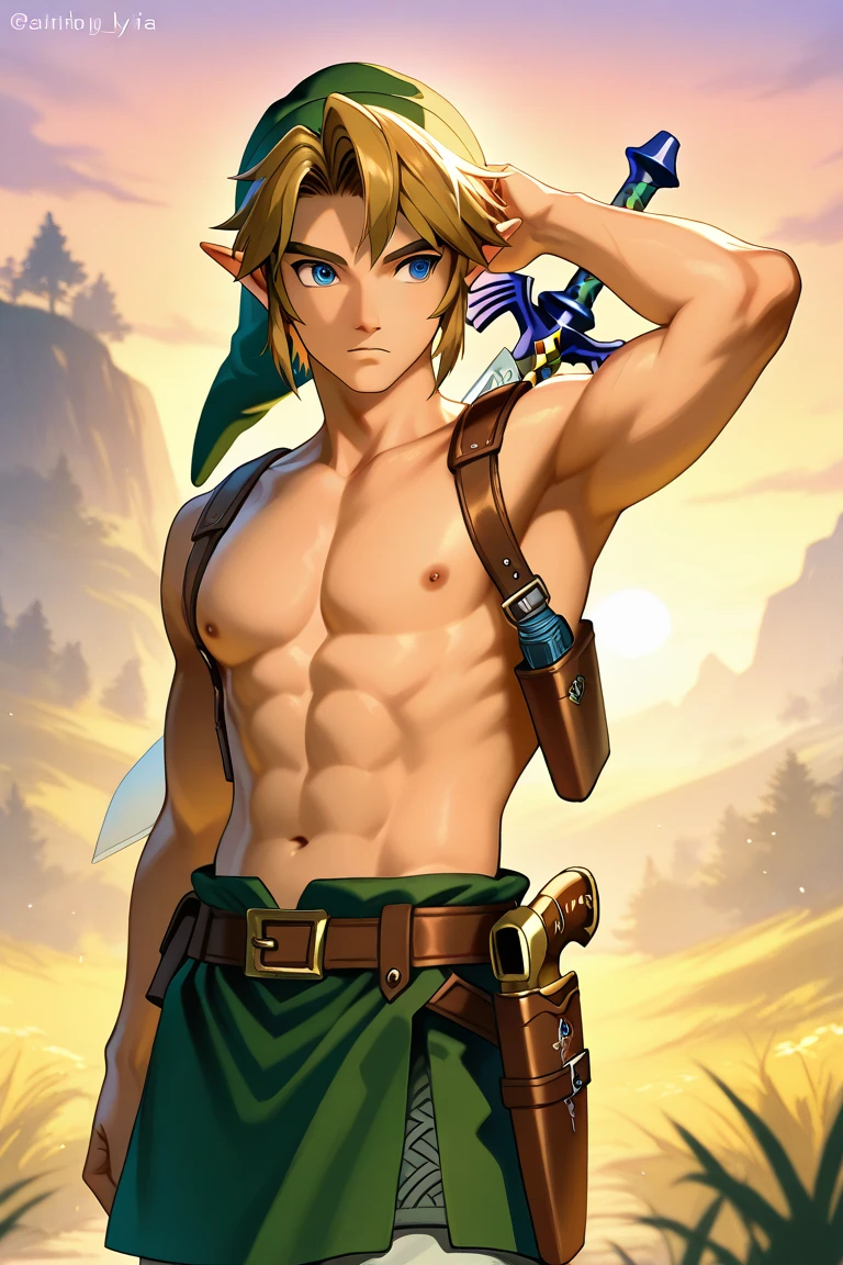 (masterpiece, best quality:1.2), solo, male focus, 1boy, totklink, mechanical arms, expressionless, looking at viewer, earrings, single bare shoulder <lora:totk_link_v11_mech:1>