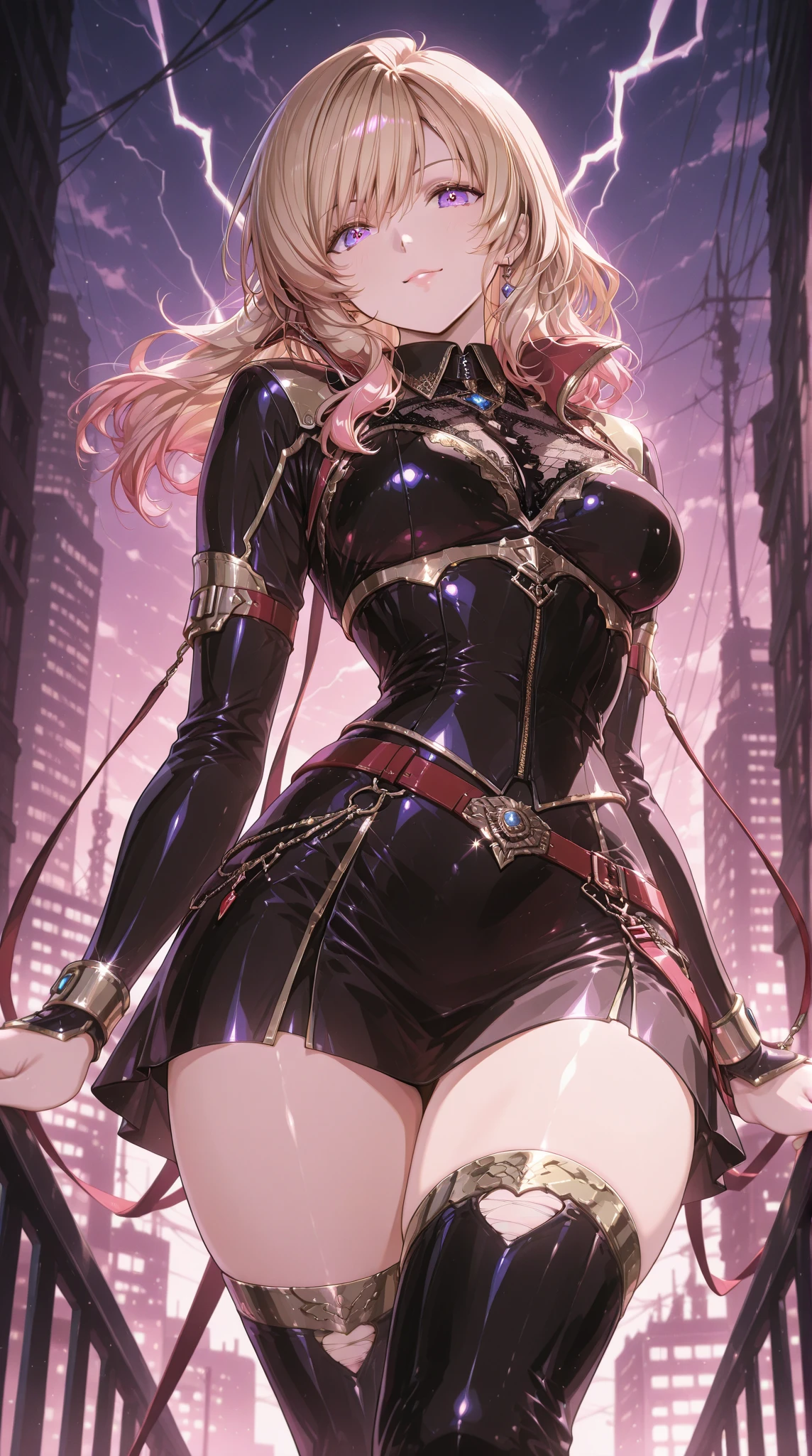 purple eyes, {{best quality}}, {{masterpiece}}, {{ultra-detailed}}, {illustration}, {detailed light}, {an extremely delicate and beautiful}, a girl, {beautiful detailed eyes}, purple eyes, blonde hair, stars in the eyes, messy floating hair, colored purple inner hair, Starry sky adorns hair, depth of field, beautiful, skinny, thin, long legs, cute legs, muscles, perfect body, perfect hands, (((purple eyes))), blonde, fox, animal ears, fox ears, glasses, muscle, tall girl, beautiful legs, long legs, breathtaking, big breast, cleavage, (((glasses))), selfie, 