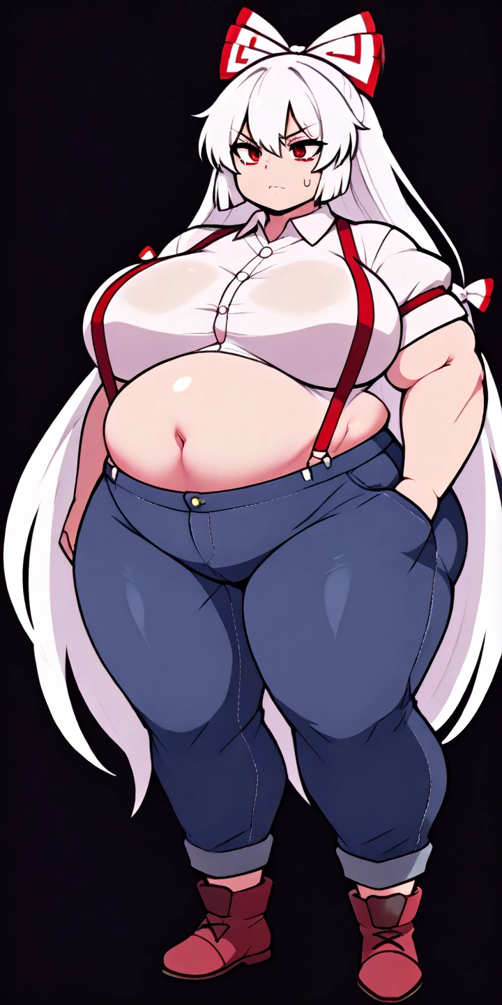 a drawing of a fat woman with a large belly and a large belly, thick lineart, thick black lineart, thick outline, thick outlines, oppai proportions, heavy lineart, heavy outlines, thicc, small curvy loli, she has a jiggly fat round belly, full entire body fun pose, hands behind her body pose!