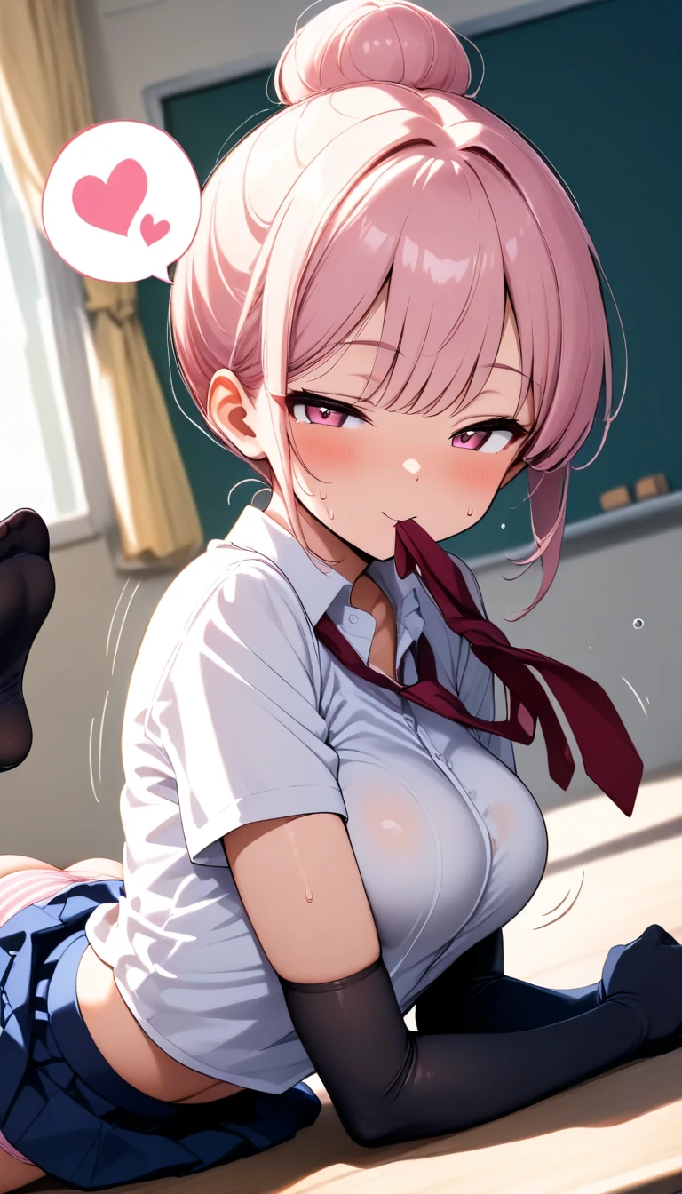 score_9, score_8_up, score_7_up, source_anime, 1girl,
blue eyes, pink hair, dark skin, dark-skinned female, ponytails hairstyle
shirt, bow, , white shirt, collared shirt, bowtie, red bow, sweater vest, brown sweater, skirt, blue skirt,
indoors, classroom,
looking at viewer, dutch angle, cowboy shot, big ass, thick thighs, ass showing, thong, full body, black thong, big butt, pov_guy_flashes_his_dick_infront_of_her, sucking dick, deep throat, pov_sucking_dick_on her knees_big ass, looking embarrassed, perfect anatomy, perfect body,