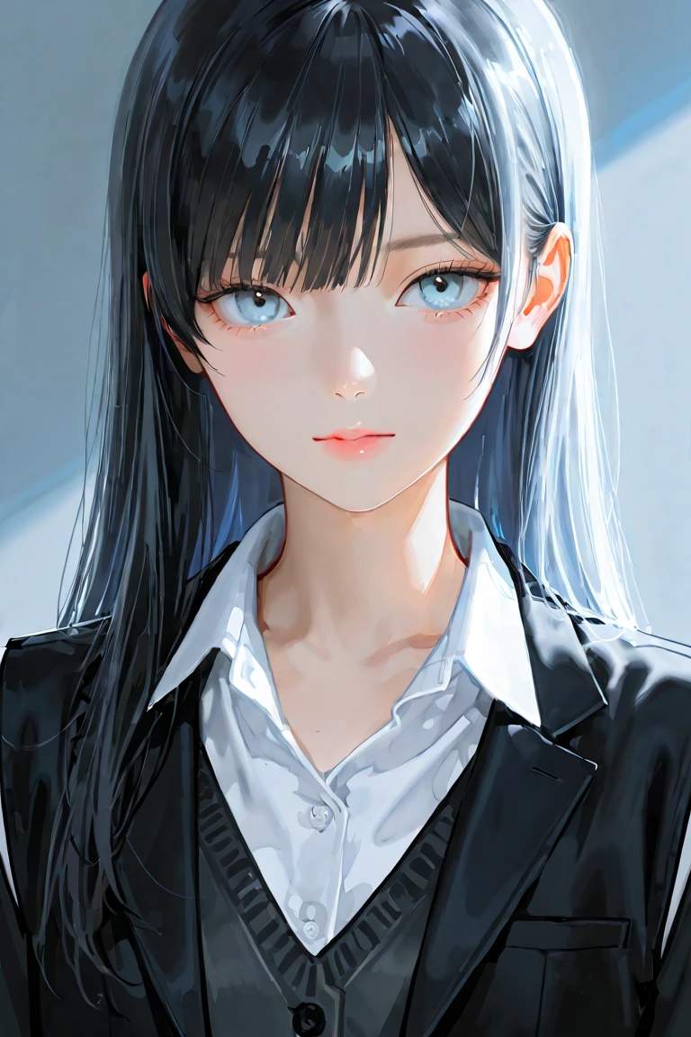 Masterpiece, (Photorealistic: 1.4), Top Quality, Beautiful Lighting, (ulzzang-6500:0.5), Makima \(Chainsaw Man\), (Bob Hair) + (Black Hair) + (Bangs), Blue Eyes, Blue Eyes, (((Ring Eyes)), (White Shirt), (Tie), RAW Photography, 8k UHD, Film Grain
