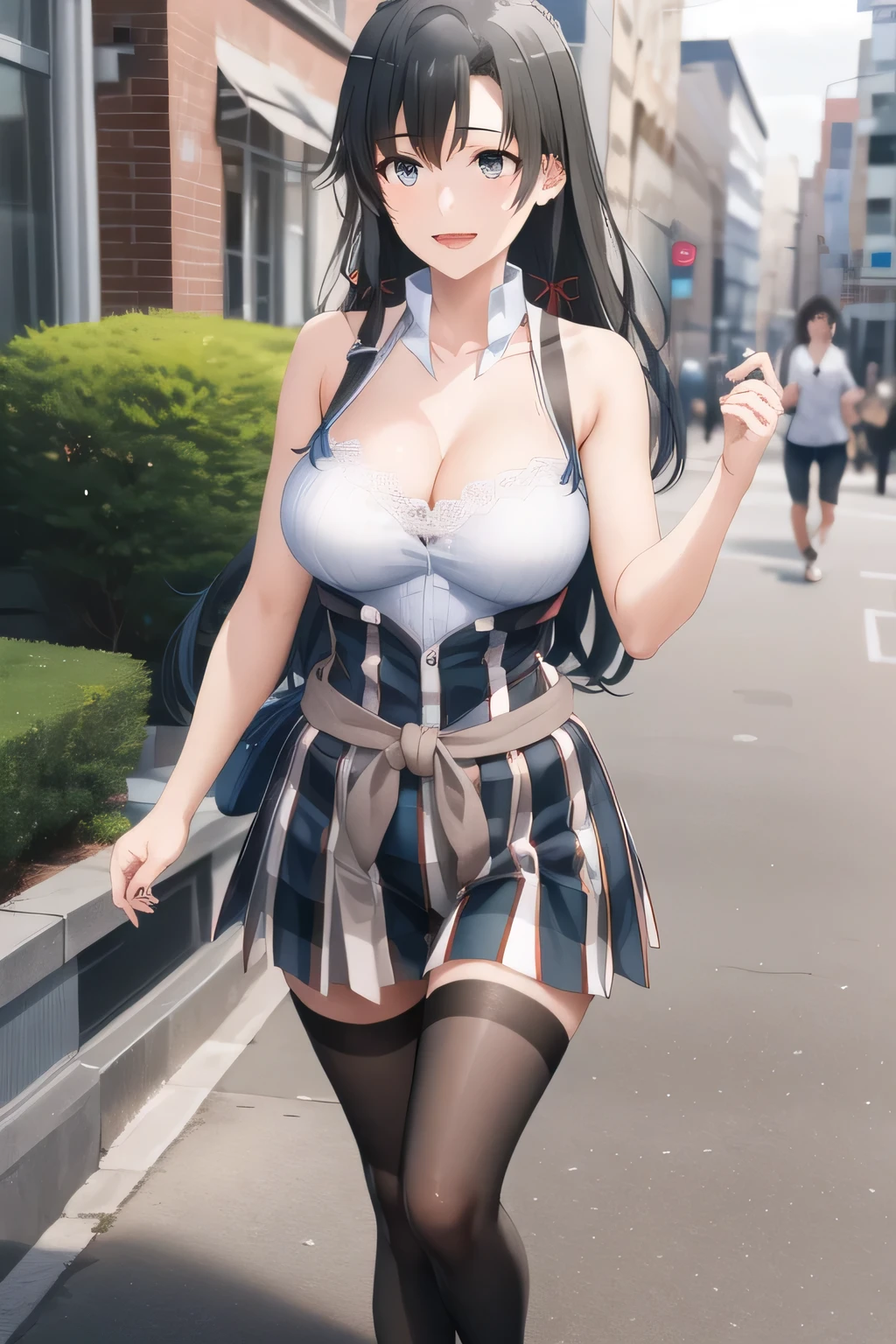 1 girl, very big breasts, very sexy body, 1 girl in, a smile, looks at the viewer, black shirt, super short white school miniskirt, full body, giant breasts, cleavage, giant breasts, heels, background in the mountains 1 girl , with big breasts. long legs QUEEN huge tits, (cleavage), high legs, (standing), sexy and muscular body. short skirt.4k hd