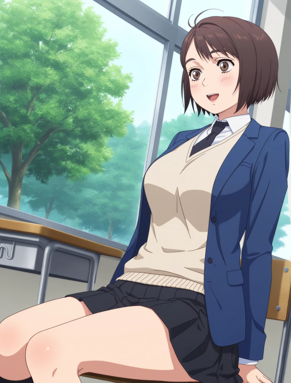 Best Quality, masutepiece, 超A high resolution, (Photorealistic: )2D official style cel animation、Recruit suit、a miniskirt、pencil skirts、タイトa miniskirt、Sitting on a train chair、lace bra、Lace panties,teats,tits out、Black hair straight、