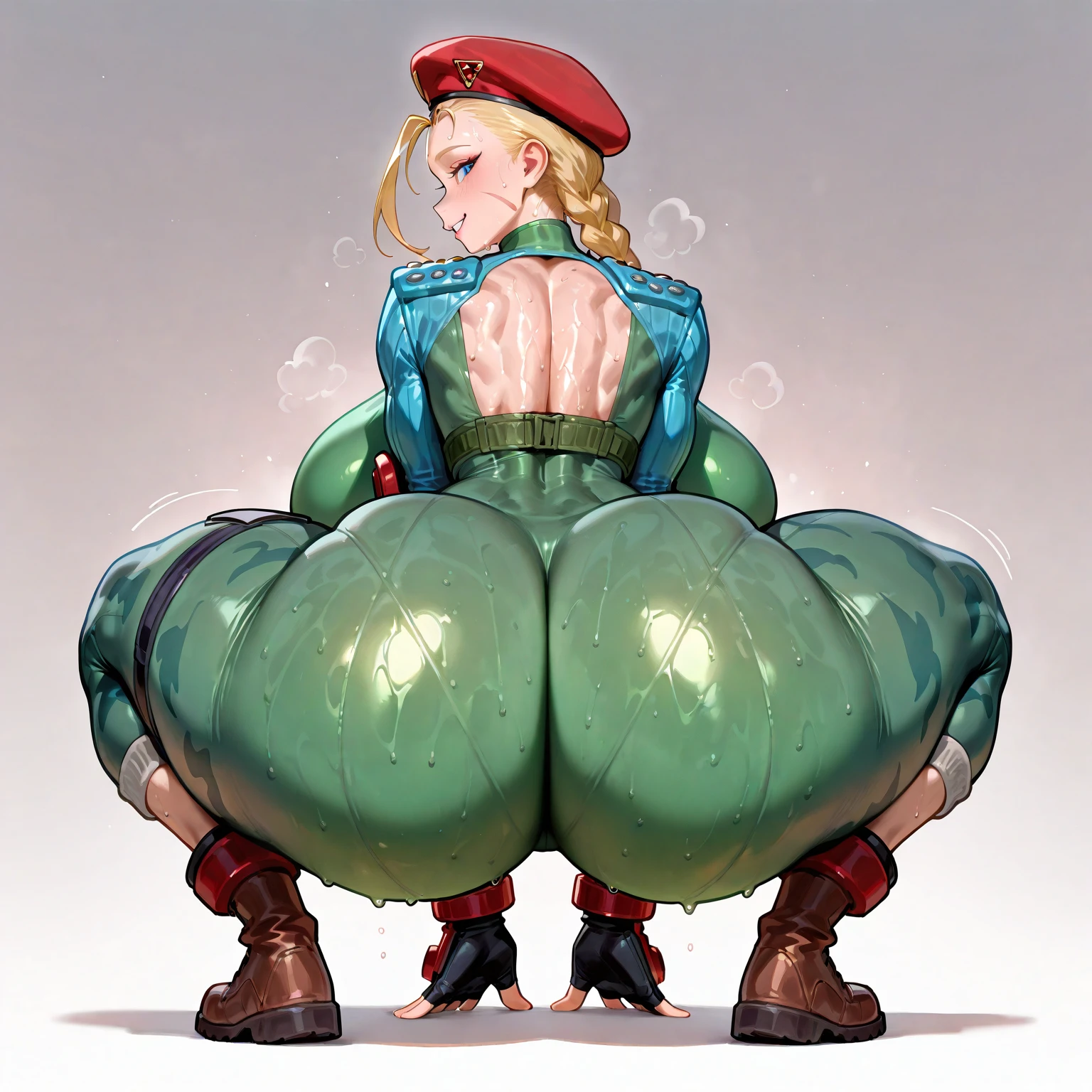 score_9, score_8_up, score_7_up, score_6_up, score_5_up, score_4_up, solo, cammy white from street fighter, ((thicc mature mom)), blonde hair, green leotard, big thick full lips, ((pouted lips)), ((full body)), ((NSFW)), sexy, seductive, alluring, cute, frustrated embarrassed, ((huge breasts)), sagging breasts, big nipples, wide hips, thick thighs, ((fat gigantic ass)), ass focus, (((two Pov hands groping ass firmly))), (((from pov))), ((lower body)), ((face looking away)), from behind, looking back