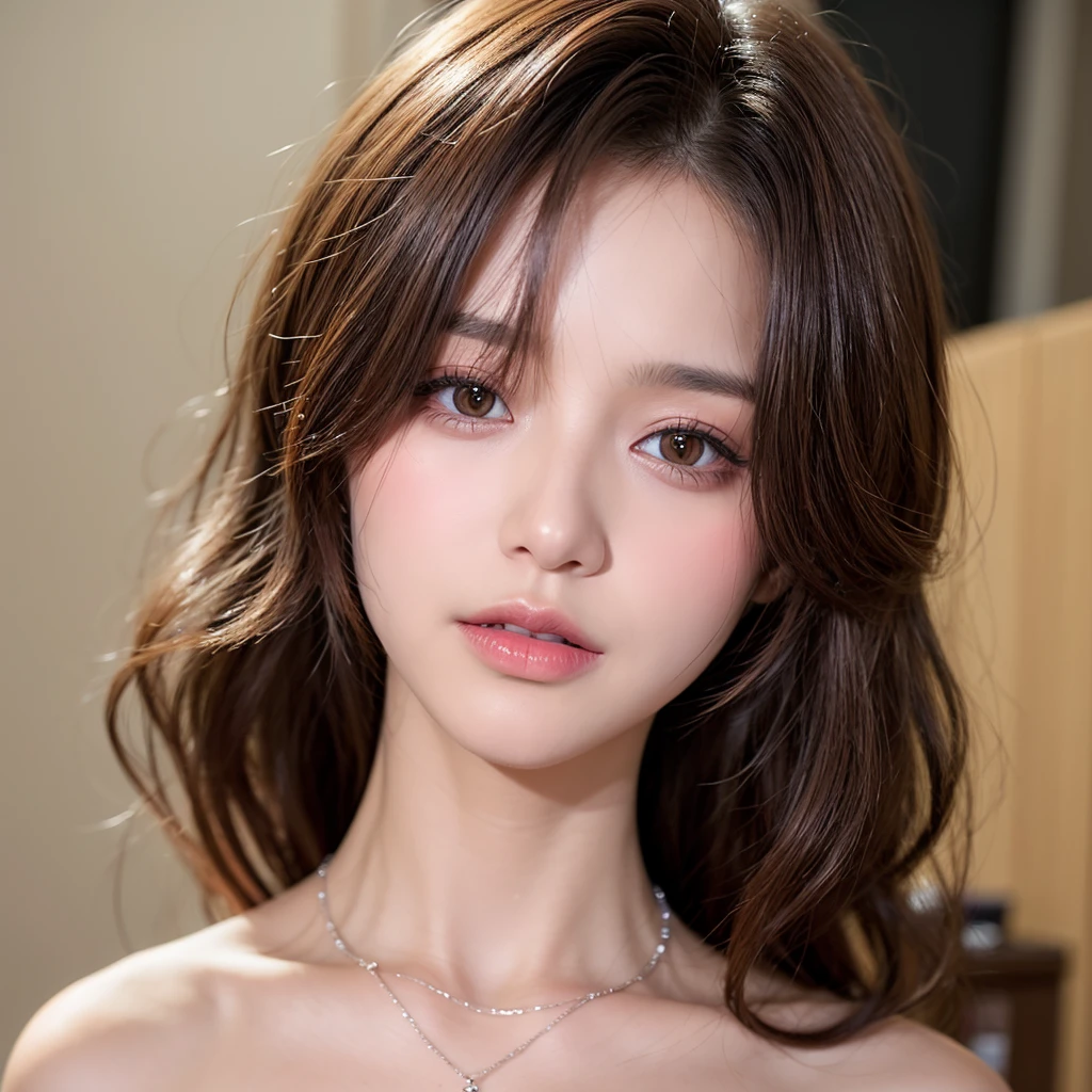 (8k, highest quality, High resolution, RAW photo, masterpiece :1.3), beautiful and stylish adult woman, long face, ((pure white background)), (fleece jacket, red underwear), ((Accurately express details such as faces and skin textures)), wavy bob hair, take a pose