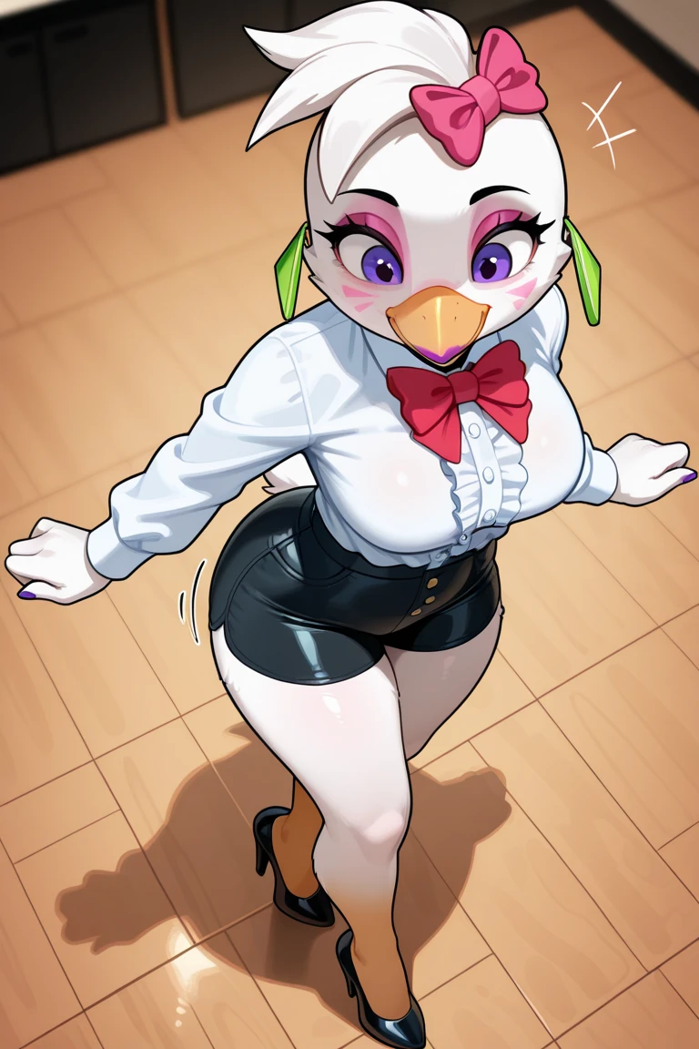 Euphoria orange beak pink lingerie half-closed eyes looking at viewer flirty pose