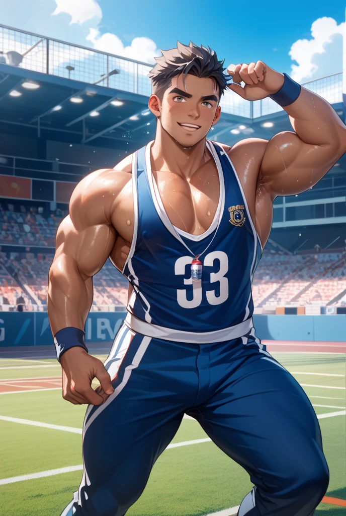 Strong handsome manga boy with rugby uniform