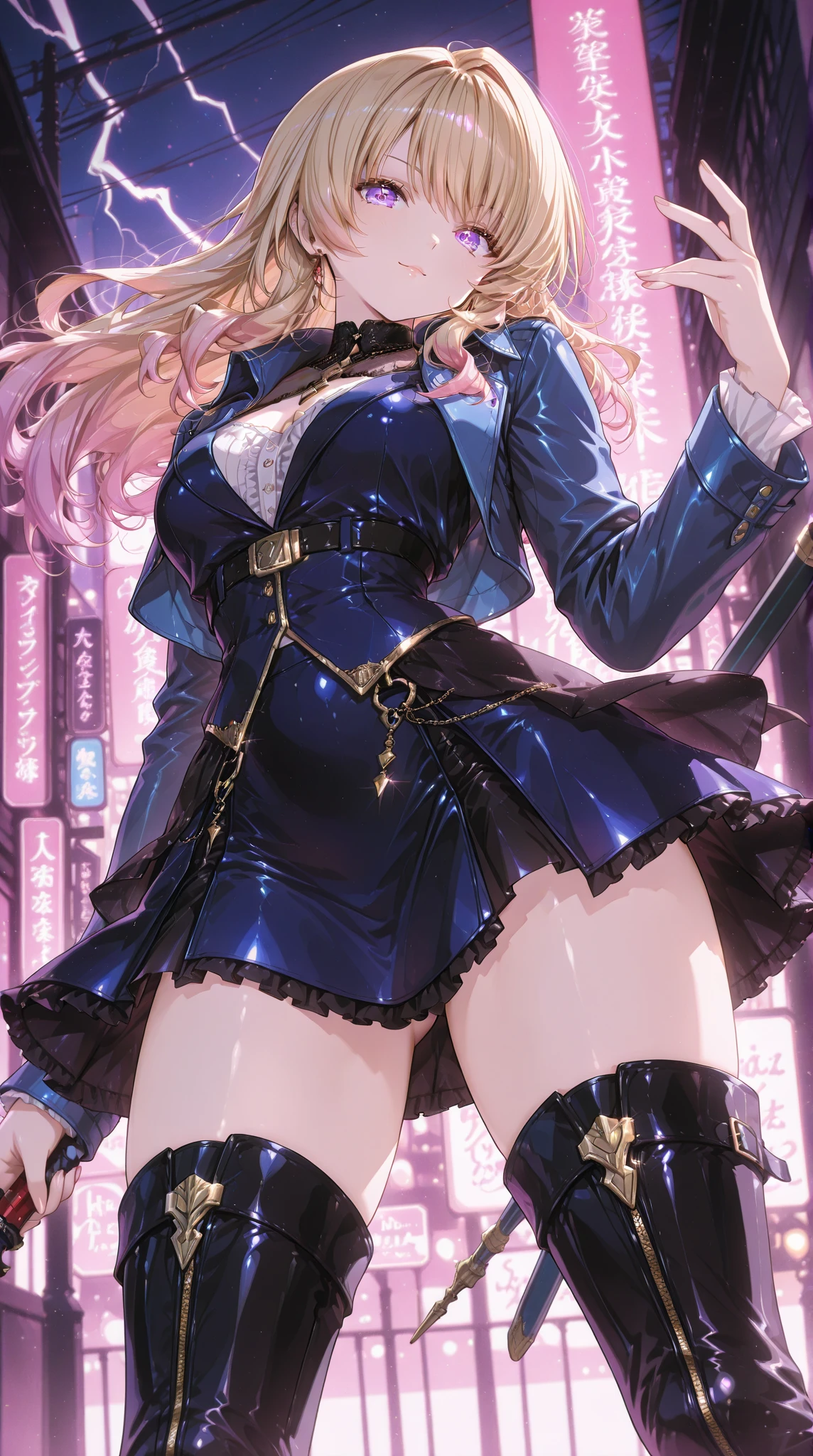 Fischl from Genshin impact game, 1girl, wearing a wet outfit, standing at rain, wet transparent clothes , blonde hair, one eye patch, 8k, high detailed, high quality, full body