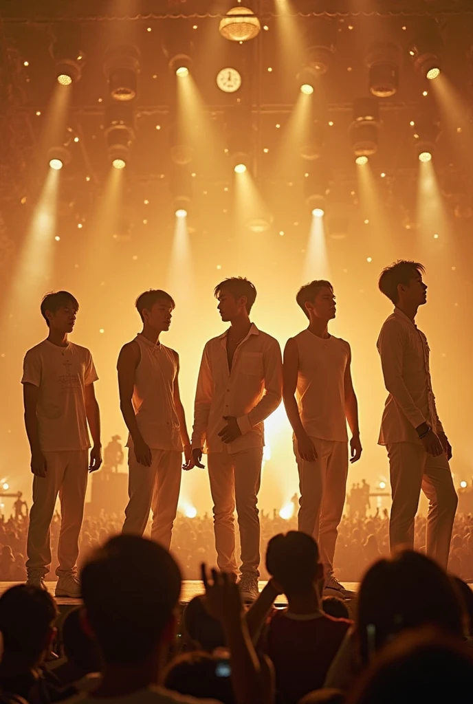 A male kpop group in a show with 6 members and everyone is naked 