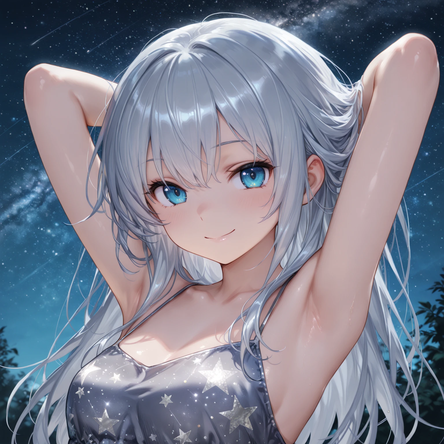 young girl,long white hair,Blue eyes,Whole body diagram,opening,Blue transparent bikini,Pubic hair shows through,Eyes are confused