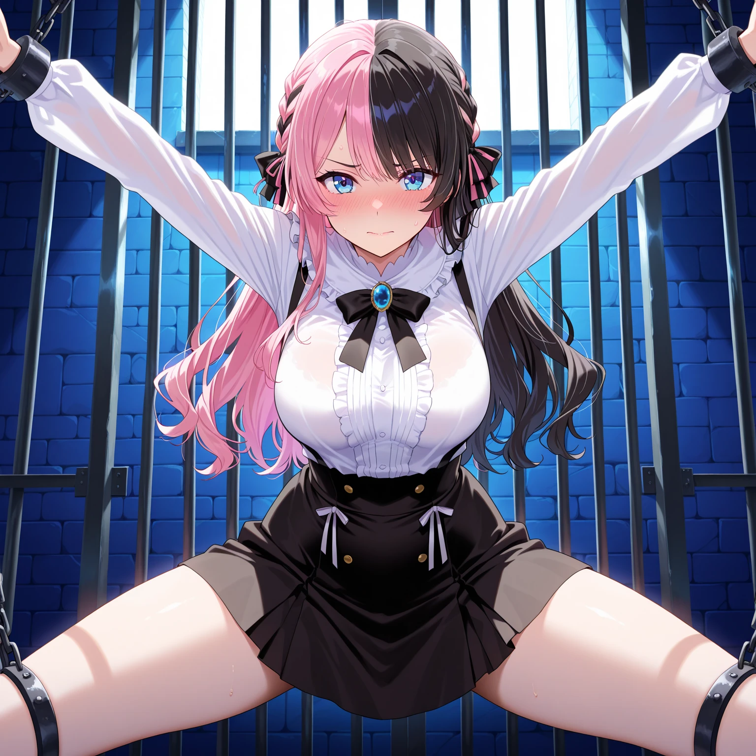 Slender body girl in yellow tight plug suit, pink short hair, masterpiece, white background, BRAKE (sweat:1.5), (steam:1.2), (masturbation:1.2), (girl trembling with sexual climax:1.1), (looking at viewer:1.3), (open mouth:1.2), (Chains that cling to the body: 1.2), (Collar: 1.3), (Bracelet: 1.3)