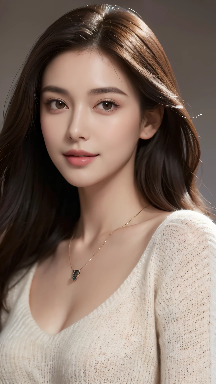 ((Highest quality, 8k, realistic photographic expression、masterpiece: 1.3))、((Slender body:1.4))、(((Beautiful middle-aged woman、50 year old Japanese matomically correct face、charisma)))、(Slim and toned waist:1.3),(((Very large sagging breasts:1.2)))、((A lot of brown hair、Perfectly set medium length hair))、(())、((Black satin lingerie with lace))、Perfect Makeup、((smile:1.2))、Thin legs, Small face with pointed chin、Rough skin、Long droopy eyes、(Wrinkles around the eyes:1.4)、necklace, (Professional cool lighting:1.3)、(Upper body shot:1.2)、cool and simple dark wall background、
