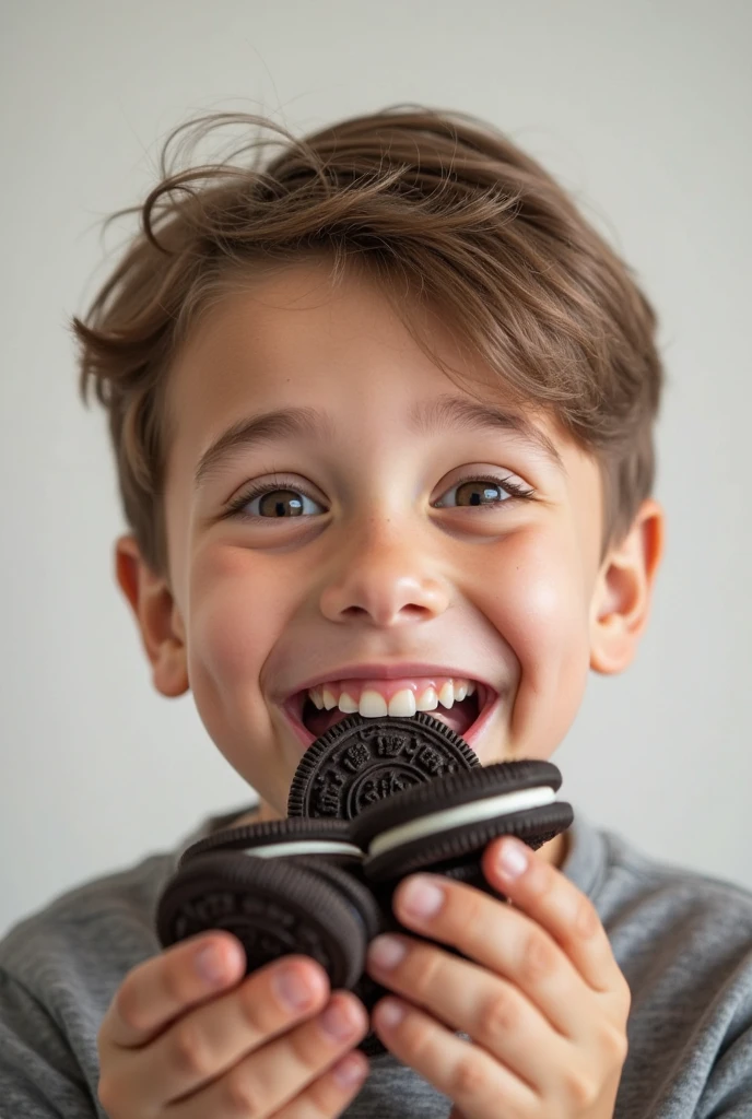 (photorealism:1.2),Child eating chocolate bar, background in a school
