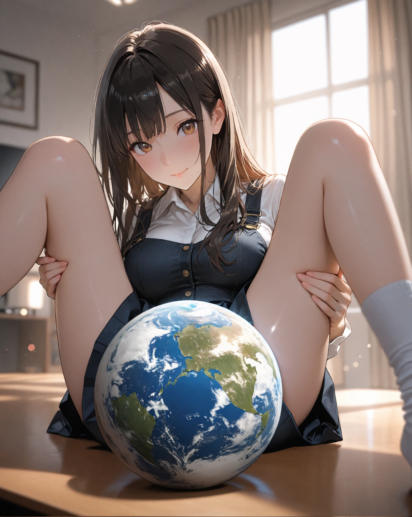 best quality, masterpiece, highres, extremely detailed girl, solo, 1 girl, <Lora:GTSv5:1>, (gtsspace:1.2, sitting on earth), Layla Huel, (hugging own legs, breast concious), (naked:1.2, vagina, barefoot), blue eyes, (shaped almond eyes), twintails, brown hair, (huge breast), (detailled space background, milkyway), full-face blush, embarrassed, (from side:0.5), full body, <lora:Layla_Huelv2:0.5>