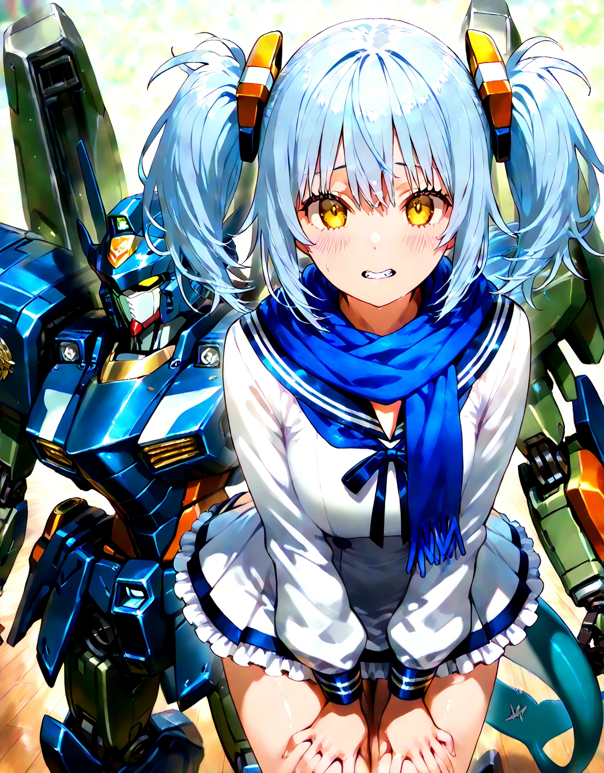 BREAK Perfect Anatomy、(High resolution:1.2)、Incredible illustrations、(Cute illustrations:1.2)、(nsfw)(cinematic angle,wideshot)
(Beautiful background())
1girl(cyborg(a girl, 1.5meters, 40kg,,penis,blue hair,short bob,blue eyes,prosthetic hand,prosthetic leg,flat chest) (16-year-old,flat chest))(afterglow,drunken eyes:1.5) (combat uniform,robot suit, インナースーツ,garter stockings,)) ((undressing,open clothes,oversized clothes,)