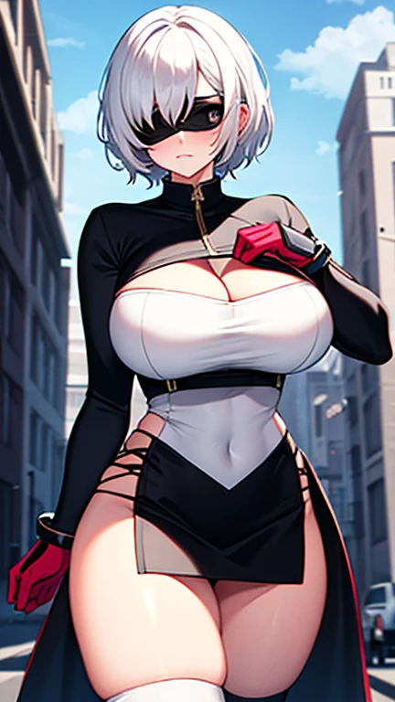 Silver Hair, bangs, Bobcut, Head-mounted display, Glowing Eyes,Sharp Eyes、 Textured skin, high quality, 最high quality, masterpiece, Sci-fi spies, Cyberpunk World, Functional bodysuit, beautiful girl, Shiny bodysuit, Girl in the dark, 6k, cute, The facial details are particularly rich., Perfect lighting, Fits perfectly to the skin, Cleavage、Large Breasts、latex, White jumpsuit, moonlight, Shades, goddess