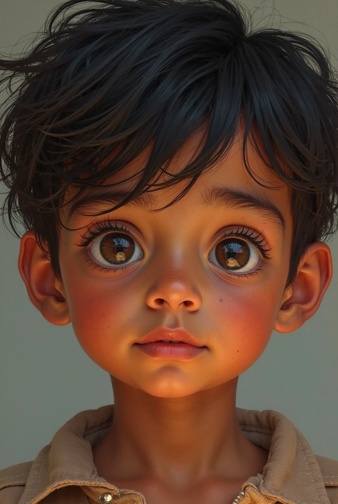 The brown boy with black hair and dark brown eyes 