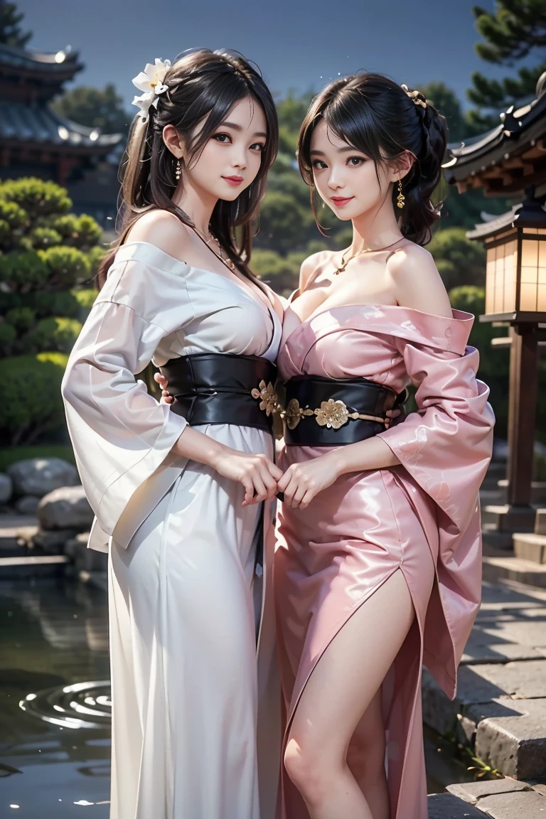 Multiple beauties touching each other, (Transparent shirt: 1.2), (Open Shirt), Light Clothes, Sleeveless, Huge breasts, Upright breasts close up Two women lying on bed pose for photo, Surreal full-body figure, Beautiful and detailed body and face, Gorgeous figure, poneyTail, Clear, Smile, moaning, tease, Surreal full-body body, Beautiful and detailed body and face, Ultra-long viewing angle, Fair skin, Bright colors, Asian, There was almost nothing in the clothes, Blurry, Chinese Clothing Underwear