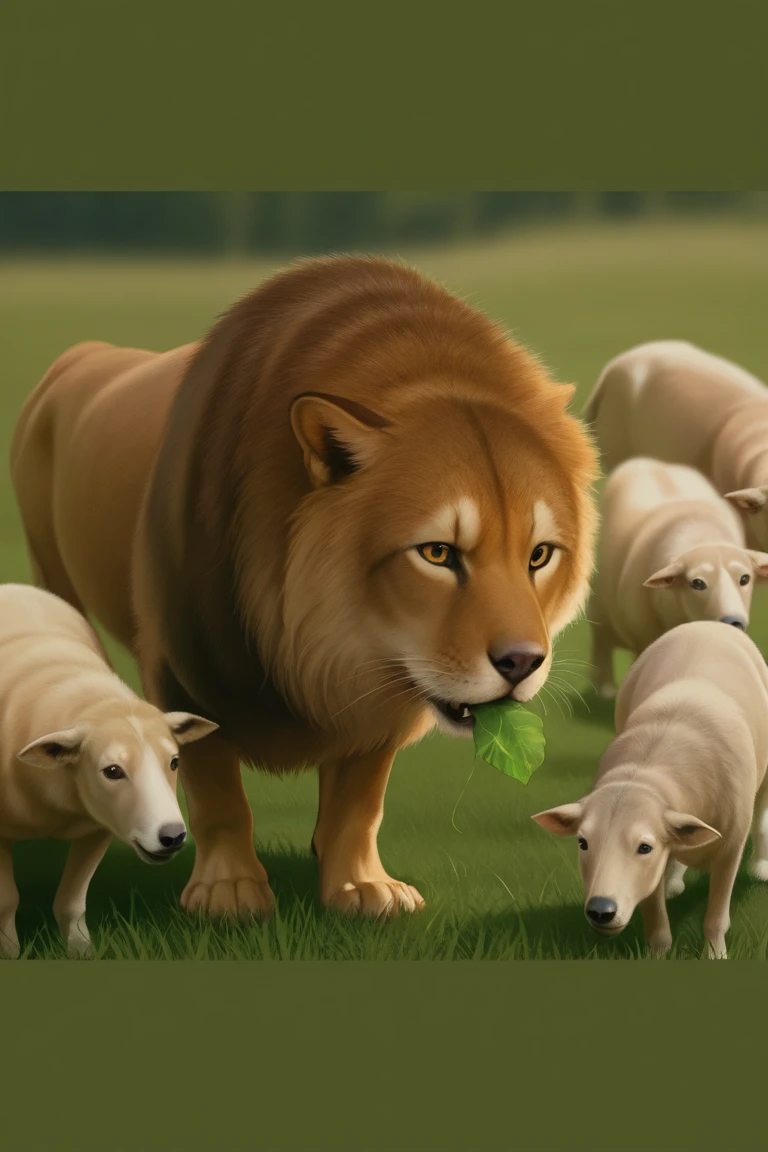 LION ATTACKING LAMB, HUNTING A SHEEP, LION MOUTH OPEN IN MOUTH, HUNTING, TAKING THE LAMB FROM THE FLOCK Epic Film Realistic