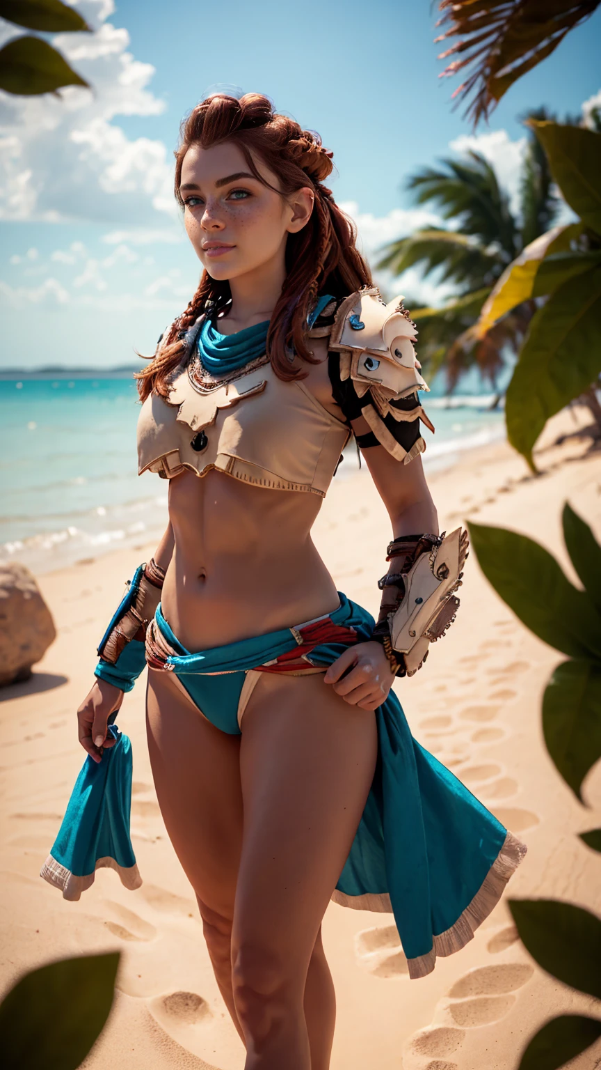 Hot Sexy girl wear Palm Wood Bikini Armor With Coconut Aura Full Body
