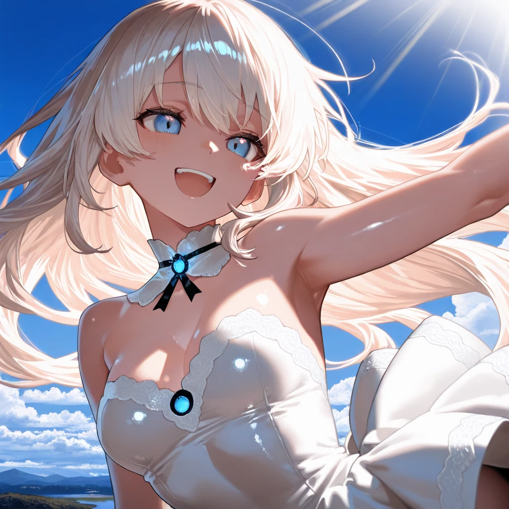 (See-through:1.3),White Seraphim,Sailor suit, White Theme,, Sailor suit, View your viewers,  Insanity, Disheveled long hair, Beautiful attention to detail,Hair shines,Elevation,Blue sailor collar, Firm breasts,A light smile,Partially underwater...