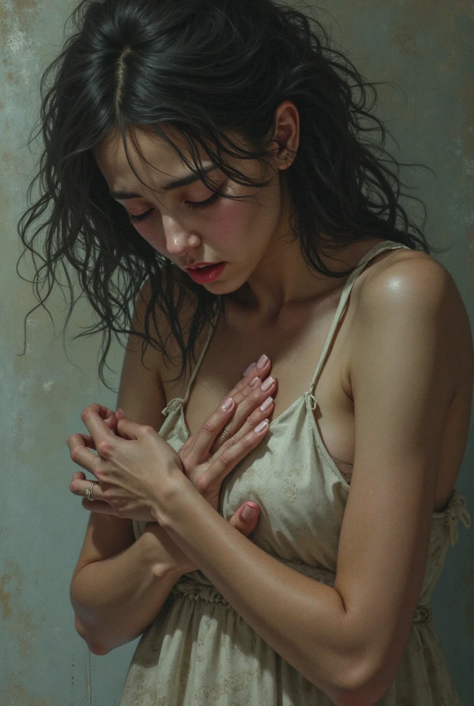ripped nude girl crying in torn cloths 