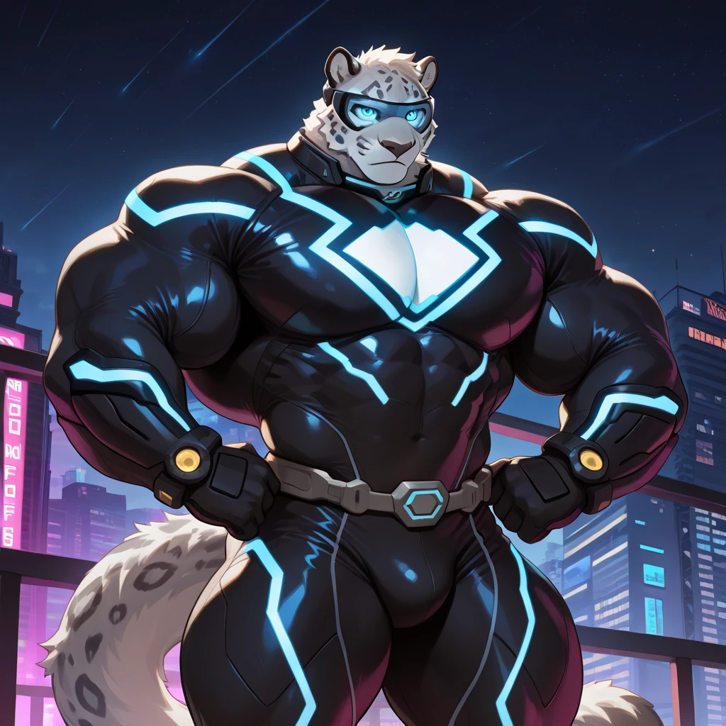 City background, skyscraper, futuristic city, night, stars, night lights, Beast from the movie Beauty and the Beast, Superhero, hero, Nadaria, massive muscles, huge pecs, chiseled ABS, huge pecs, exaggeratedly huge muscles. A furry hero whose presence inspires trust and respect. (((His hero suit is black and blue.)))