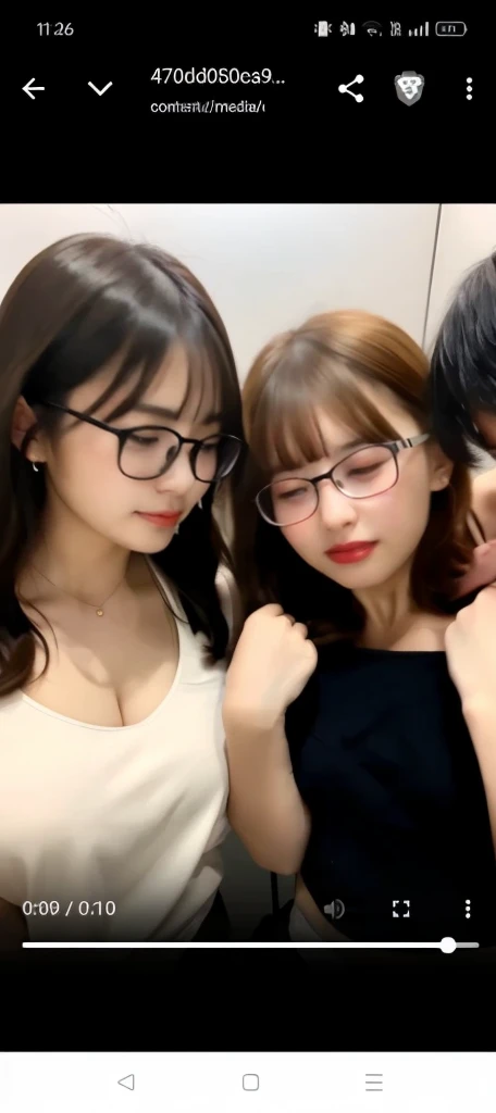 Conjoined naked Futaba with three heads, six arms, four legs and  four big fake breast