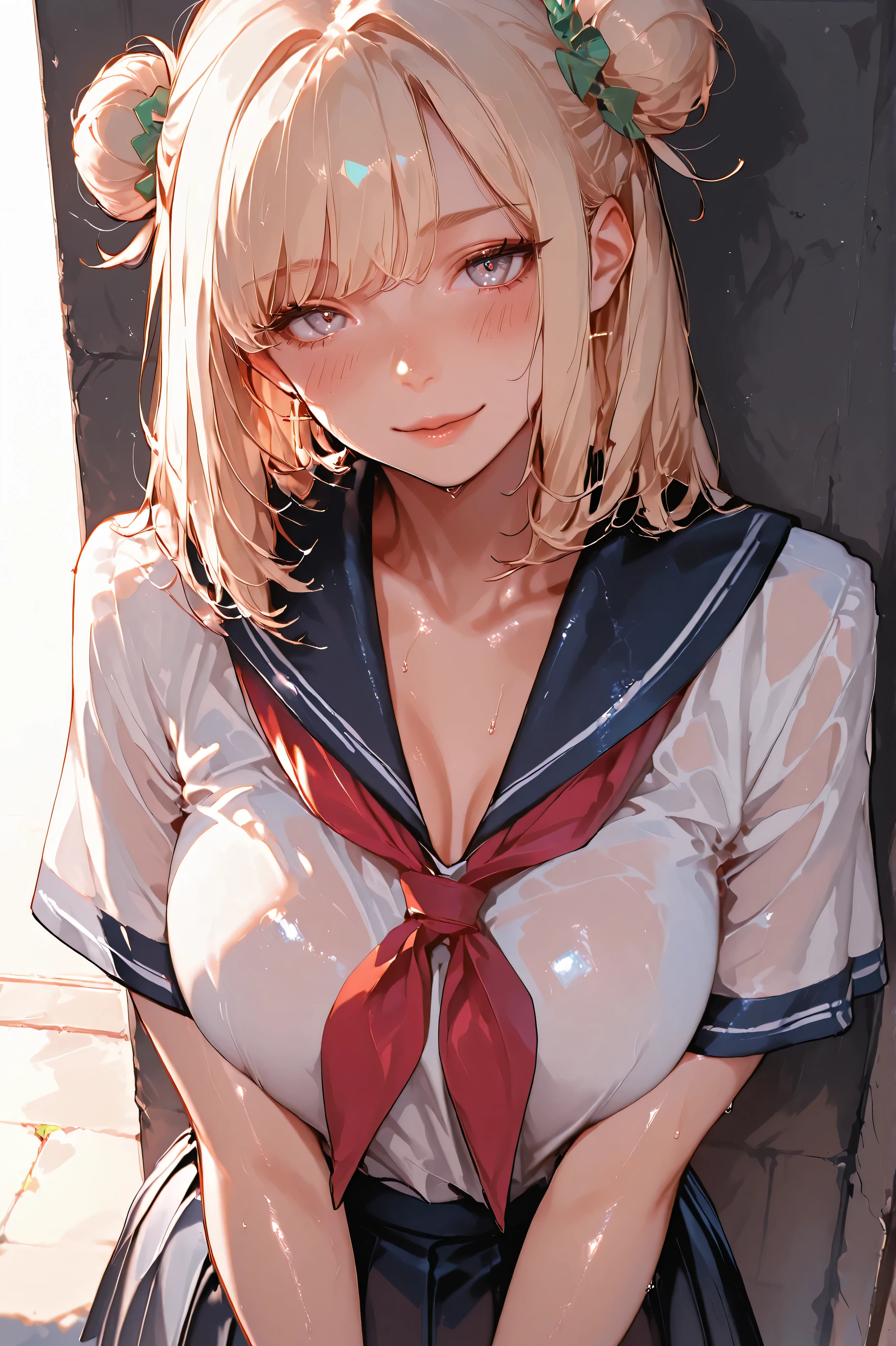 high quality, high resolution,(nsfw),(((night))),(((outdoor))),((High School)),(((one woman))),(((cute face))),(((big eyes))),(((black eyes))),(((gray hair))),(((blunt bangs))),(((high ponytail))),(((large breasts:1.0))),(small areola),((sweaty skin)),
BREAK,(((show off nipple))),(((school uniform))),
BREAK,(ahegao),((excitement)),((embarrassed)),(red cheeks),
BREAK,(((model posing))),
BREAK,(((Angle from below))),(looking at viewer),(((focus on pussy))),(cowboy shot)