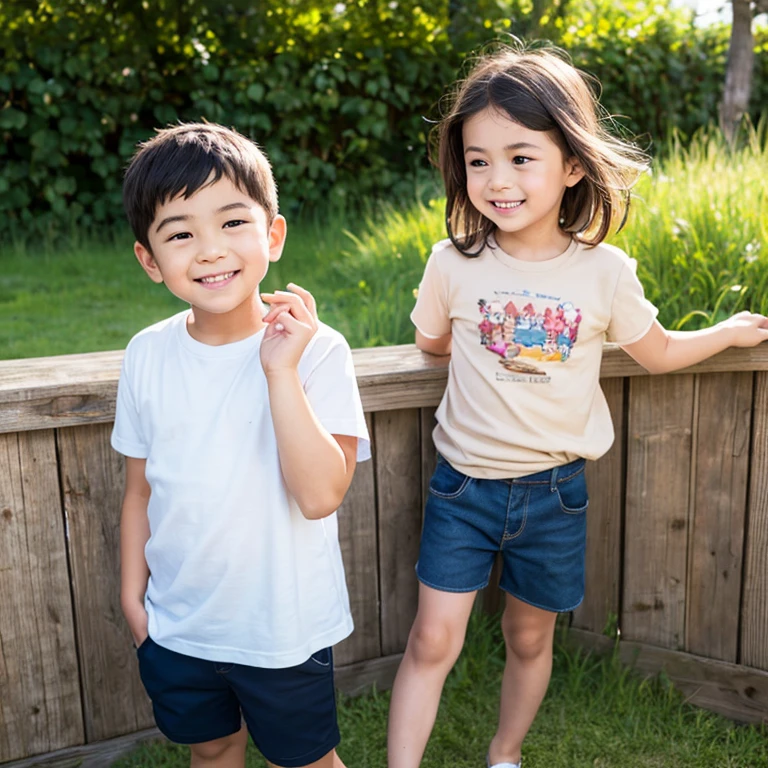 Highly detailed 8k wallpaper), sharp focus, detailed, dramatic, 1boy and 1girl, 7 , south east asian, child, ts trousers, sneakers