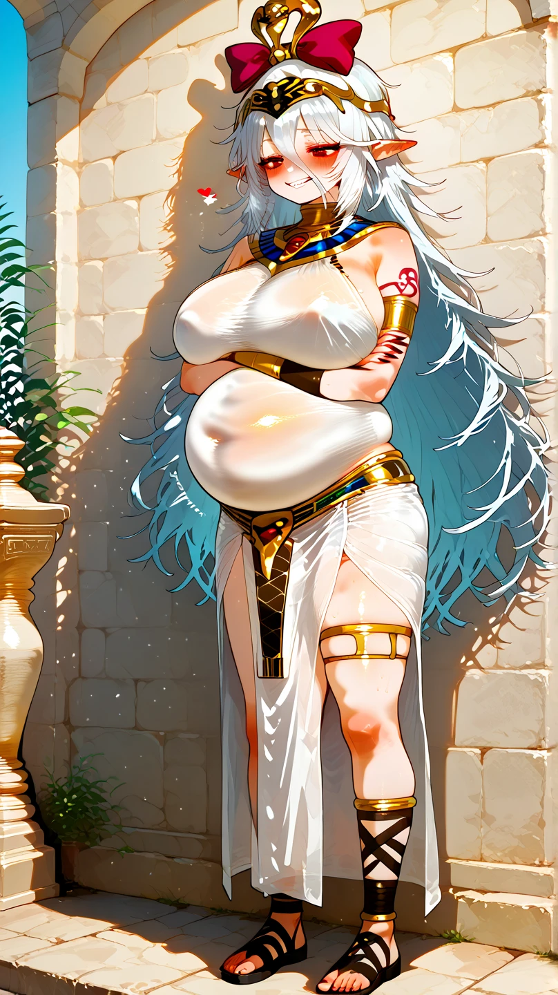 8k, masterpiece, very realistic, Full body sketch line of pregnant cat woman, anime style, clean sketch line, standing, faraon cat girl, Cleopatra, Egyptian style, tail, cat ears, very slim waist, very tall, white ancient clothing design, dynamic pose, pregnant