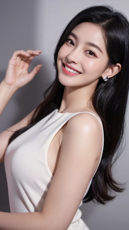 High resolution、best image quality、High level image quality、highest quality、In 8K、real live action、realistic、Raw photo、masterpiece、table top、professional lighting、realistic background、 japanese woman、Chubby body type、Plump body shape、white kimono、Red too、generally、Japanese shrine grounds、 laughter、 look at the audience、（humans are biologically correct）、highly detailed face、 fine eyes、realistic pupils、white skin　nude　big bust　shaved pussy