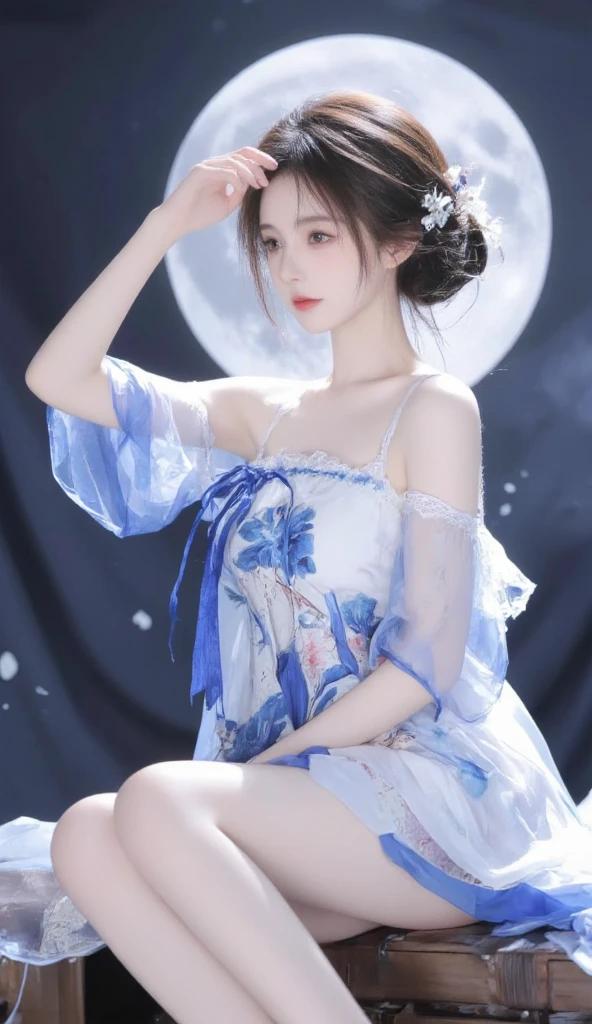 1girll,(enchanced quality:1.4),(Top quality true texture skin), Delicate face,Black hair, Gradient hair, Petite body,(perfect bodies:1.1), There are precious stones on the forehead, rimless eyewears, Sparkling pupils,long eyelasher,grin, hyper photorealism, Cinematic lighting, projected inset, surrealism, hyper HD, Masterpiece, 16k,Lie down,dream on,Wear transparent silk pajamas,Carmelto,Legs slightly open,Tattooed with,Fantasy space,Luxurious space