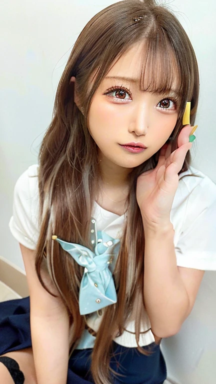 Wear short sleeves with ruffles、Use a studio-style white background