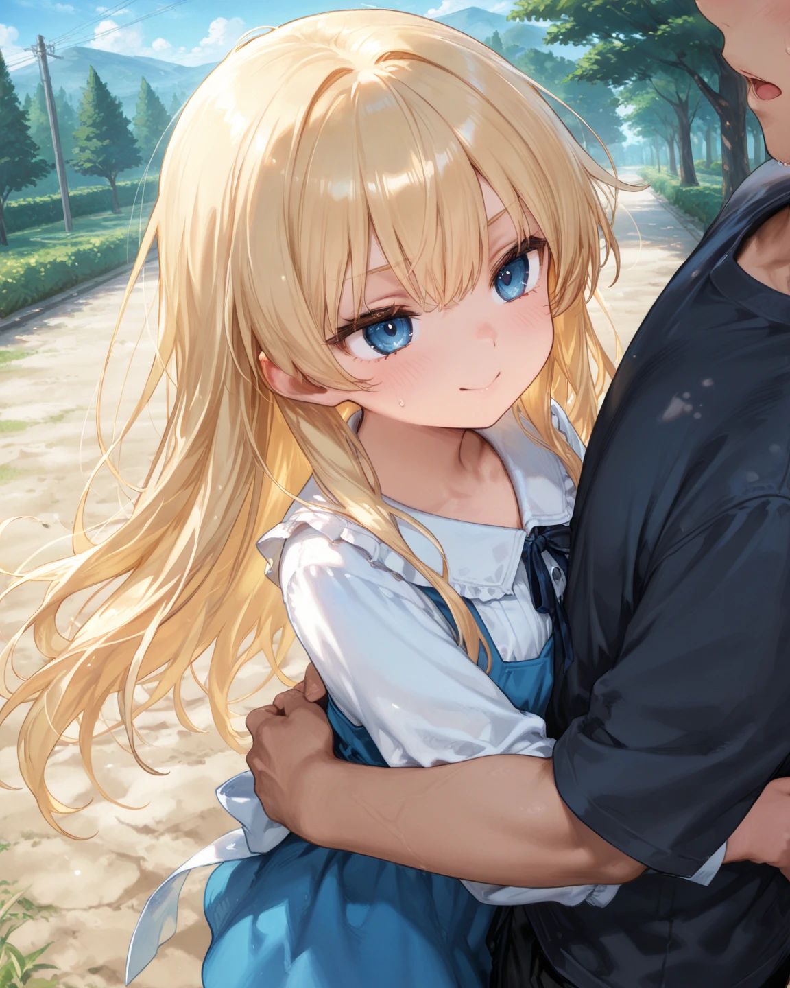score_9, score_8_up, score_7_up, source_anime, best quality, masterpiece, official art, absurdres, highres, ultra-detailed,waifu2x,break,1girl, io \(granblue fantasy\), (dark-skinned female), blonde hair, swept bangs, blue eyes,gradient hair, hair ornament, long hair, flat chest, twintails, sweat, (nipple:0.6), sweat, saliva, (yawn:0.5),blush,penis, twitching penis, oral sex, rape, felatio, hand on girl's head, cum, motion lines,projectile cum, facial, bukkake, hot breath, sound effects, outdoors, alley, ,break,(clear line illustration:1.2), super detailed skin,very high resolution, very aesthetic, Best sexual lighting powered by famous artist, 8k,cute picture,beauty illustration,photoshop_(medium),,(Detailed Lighting),uncensored,