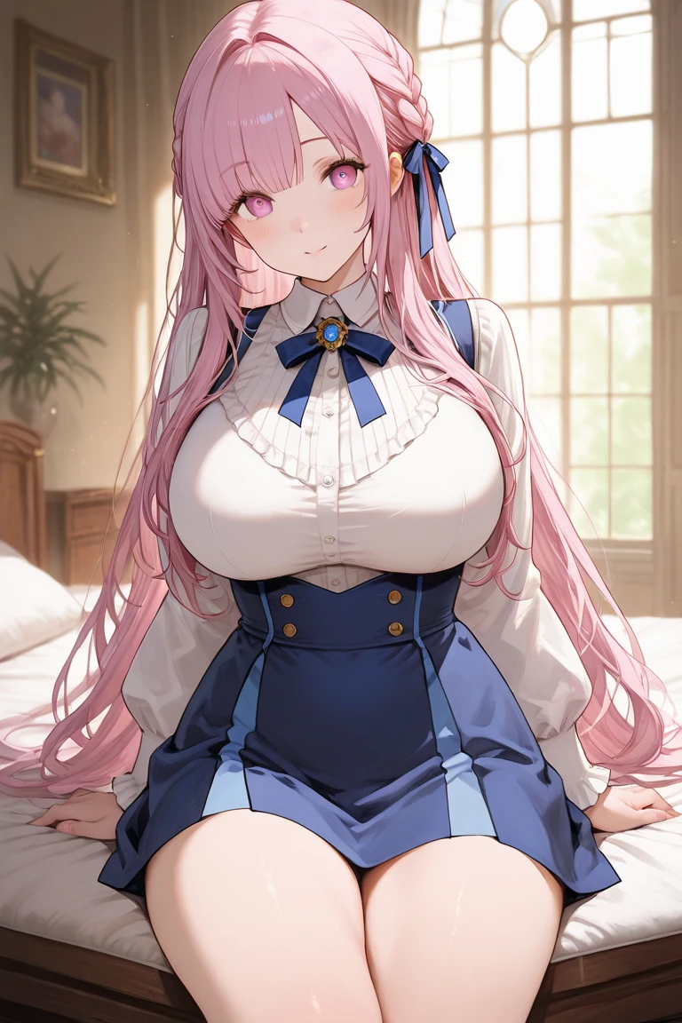 high resolution、Full nude bewitching very plump and plump bitch gal、Perm hair、very thick thighs、breath of the wild、super big breasts、exposing female genitals、exposing nipples、bewitching laughter、Spread legs butt、missionary sex with big dick、bedroom