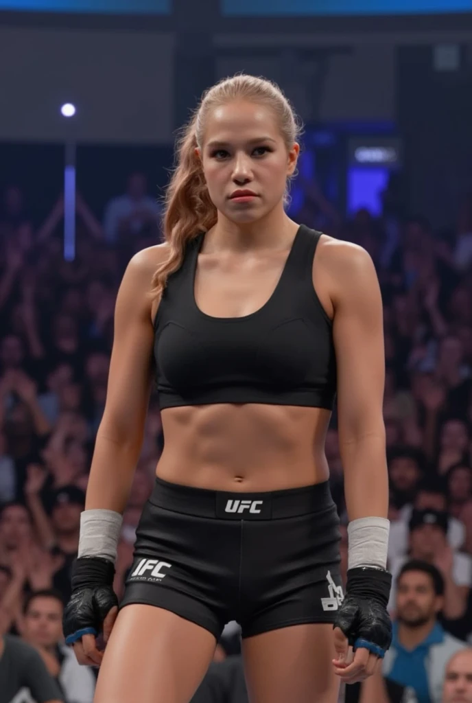 Beautiful woman, Chloe Grace Moretz, (22 years old detailed face:1.7), MMA trainer, ((cotton bikini)), (MMA gloves ), fit body, (muscles:1.3), athletic feminine body, female fitness model body, private MMA octagon background, masterpiece, perfect lighting, uhd, 8k, she trains men in MMA for a living, she is an exceptional MMA fighter, ((lusty model look at camera)), she is a champion at MMA, no man can beat her in an MMA fight, full body view ((focus on her abs))
