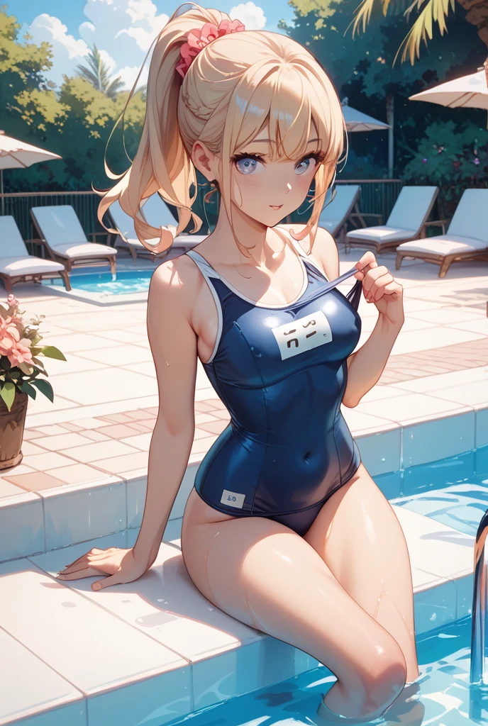 High quality、highest quality、complete limbs、Ultra high definition、Smooth straight hair、Shining eyes、full finger、slender beauty、smile、Wearing a school swimsuit、shiny skin、knee high、girl's cute room、Dramatic Writing