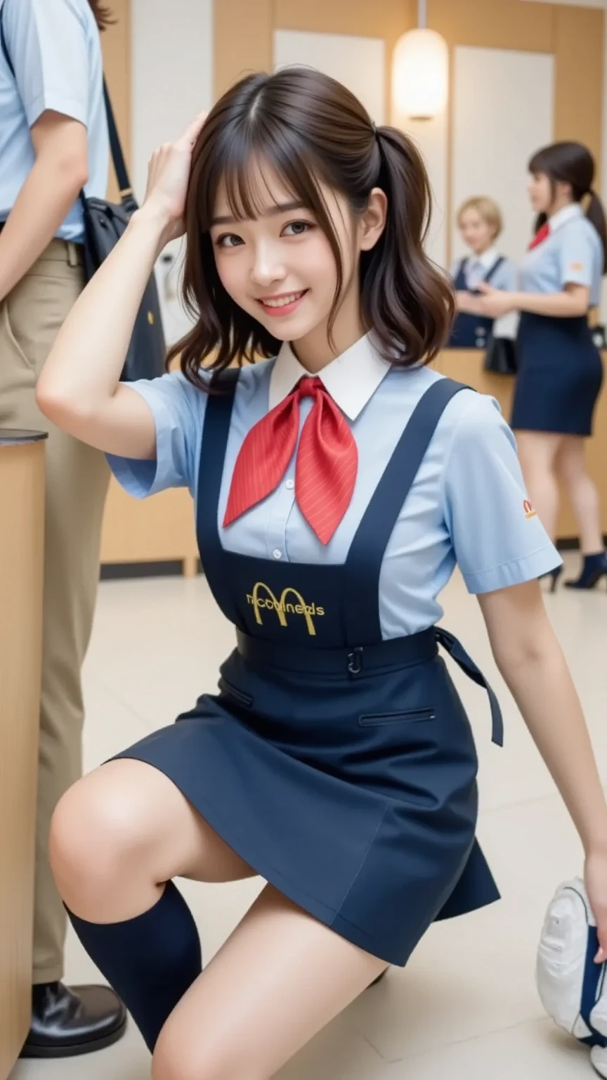 Low angle shot,arafed asian woman in a short skirt and bow tie sitting on a train, cute schoolgirl, japanese girl school uniform, wearing japanese school uniform, japanese school uniform, a hyperrealistic schoolgirl, dressed as schoolgirl, hyperrealistic schoolgirl, wearing school uniform, realistic schoolgirl, girl wearing uniform, wearing a school uniform, of a schoolgirl posing, full body, nice skin, glowing skin, nice thighs,glowing thigh, glowing legs