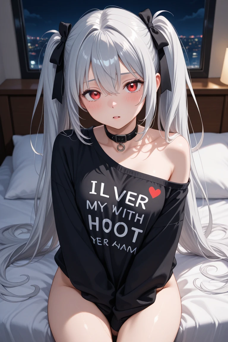 teenage girl，cute，White hair，Red Eyes，Messy hair，Hair is dull，White legs,(Pregnant woman with big belly，Huge breasts：1.8)