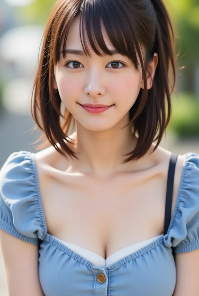 One person&#39;S, (beautiful girl, delicate:1.3), (15 years old:1.3),
break, (Off the shoulder, one piece, Frills:1.2),skirt,
break, (Street Snap:1.2),
break, Very beautiful eyes, (Symmetrical eyes:1.3),
break,(Large Breasts:1.3), Brown eyes, Parted bangs, Brown Hair, (Curly Hair:1.2), (Upper teeth, The best smile:0.2),
break, (Eye and facial details:1.0),
break, (masterpiece, Highest quality, Very detailed, Detailed face, 8k)