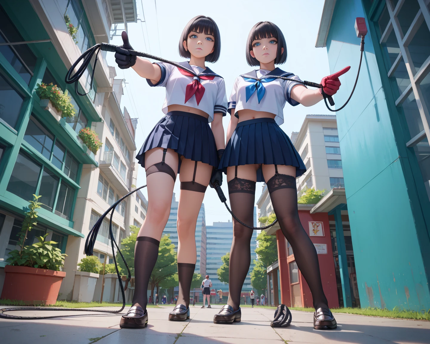 masterpiece, highest quality, bondage, BDSM, 1 girl, school uniform, big breasts,, handcuffs, bondage_blindfold, temporarily stopped, ball_gag, restrained, Ahegao, stage