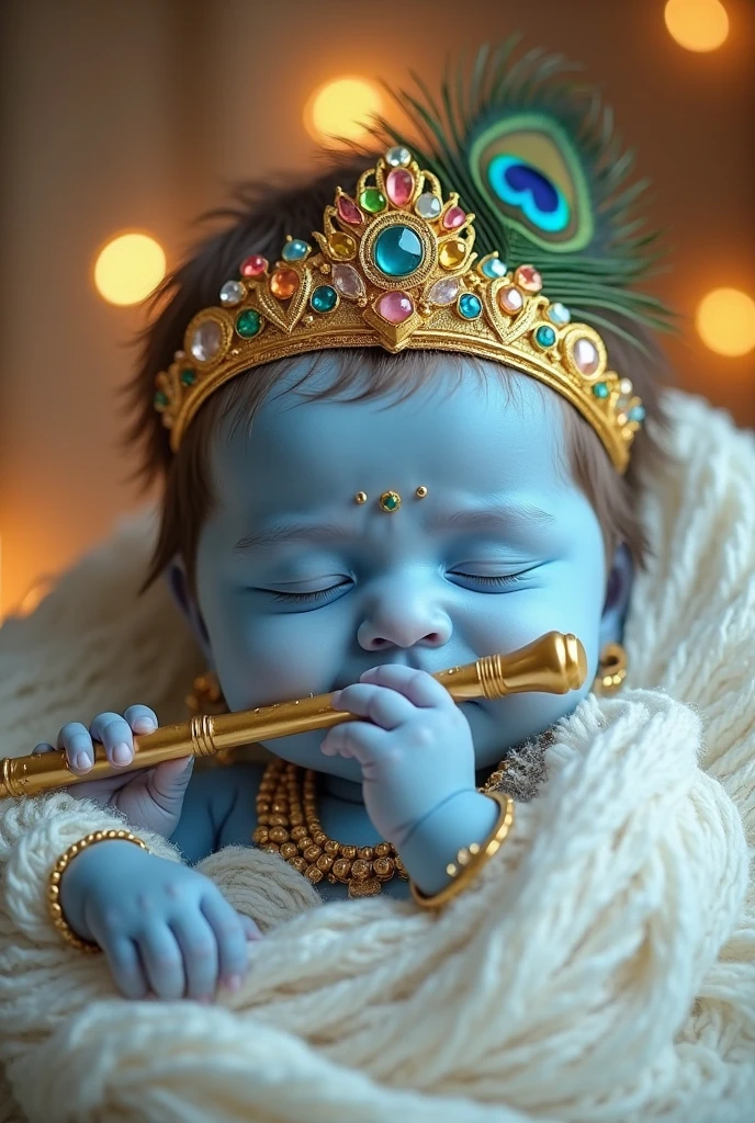arafed baby wrapped in a blue wrap with a flute, closeup portrait shot, peacock feather wrap the head, portrait shot, mid shot portrait, cute photo, posing with a sword, close up portrait shot, photo taken with nikon d 7 5 0, photo taken with nikon d750, marvelous expression, beautiful cute, detailed portrait shot, cute boy