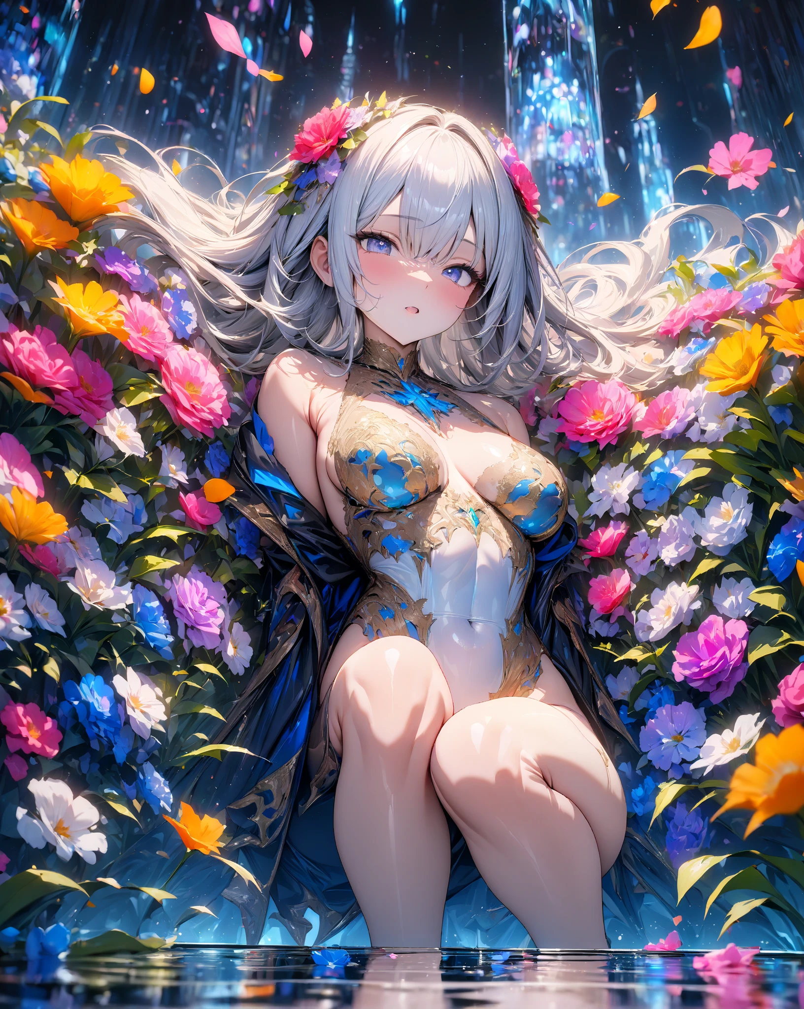 ((Finest quality)),(超A high resolution),(Ultra-detailed細),(Meticulous portrayal),((the most picturesque works of art),Ultra-Precision Art,The art of astounding depiction,Fantasyart:1.5, ((((Beautiful flowers々:1.5))), ((Body eroded by flowers:1.3)),Glamorous body:1.3,fancy background effects、masterpiece、Fancy details、(NSFW 1.1), ((1girl in)), ((masutepiece)), ((Highly detailed:1.3)), In crystal clear water,beautiful woman entering the lake, ((long yellow hair)), Wet hair, Wearing a light transparent dress, clothed bathing, steam, (Rose petals floating in water:1.3), Early morning light, Ivory Gold AI, windows, Crepscular lighting, 、Lace sheer underwear、very very gigantic boobs、Pink nipples、pink areolae,透けて見えるPink nipples、透明なpink areolae、lace and string shorts.、princess carry,Sexy lingerie with lace and strings,See-through sexy lingerie,Transparent lingerie、translucent dress、pearlsescent、pearls、Sexy Harness、Sexy garter belt、Sexy Stockings、Well equipped,intimate, rose garden、Multicolored roses、lake with floating roses、Lying down、Open legs、Spread your legs、Open thighs、Immersion in water、Wet body、splash water、gorgeous flower decoration、big flowers、stylish hair、Moon, lantern, Night, Solo, playing in the water, Water, hair flower, flower, Outdoors, skyporn, full Moon, Rain, lantern, wet clothes, skyporn, wet hair (((masutepiece),(the Extremely Detailed CG Unity 8K Wallpapers),Best Quality,Cinematic lighting,Detailed background,Beautiful detailed eyes,Bright pupils, (extremely delicate and beautiful),(Beautiful and detailed eyes description), Ultra-detailed,masutepiece,)),((Yellow eyes))、