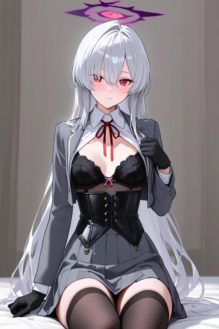 Mega twinrabãos, 1girl, solo, white hair, black hair, multicolored hair, x-shaped pupils, black eyes, sorriso sexy, peitos medios, apalpando os peitos, sorriso sexy, (alta qualidade, 8k, obra prima, qualidade ultra, extremamente detalhado, bem colorido, no blurries, foco absoluto, Impeccable quality), 1girl, calcinha de perna alta, jaqueta com capuz, jaqueta aberta, Hands, sbikini, best quality, altamente detalhado