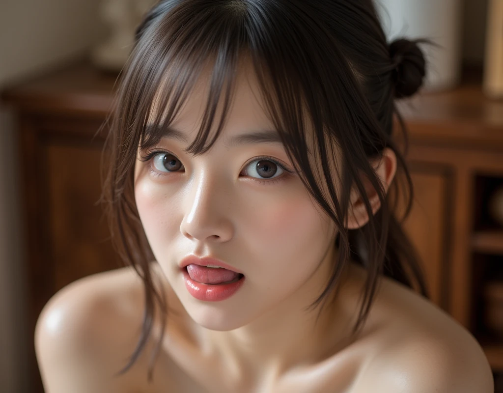 8K,Masterpiece,Hotel Rooms,(cum on face),bukkake,Ecstasy face,Ahegao,Ejaculation face,(Strong Ecstasy),((close your eyes,Open your mouth)),Brow wrinkles,Climax Face,(alone),30 years old,(Japanese women)、One Woman、Slender figure,Small breasts,Shapely breasts,Light Brown Hair,ponytail,Medium Hair,Realistic、Mature Woman,Realistic face、Face glistening with sweat、Sweaty skin,topless,Thighs,kimono,kimono
